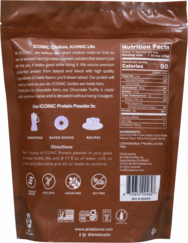 Iconic™ Grass Fed Chocolate Truffle Naturally Flavored Protein Powder Perspective: back