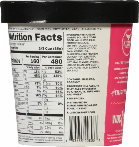 Killer Creamery Caramels Keto Salted Ice Cream Pint Perspective: back
