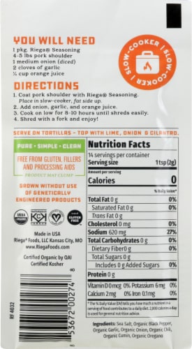 Riega® Pork Carnitas Organic Street Taco Seasoning Perspective: back