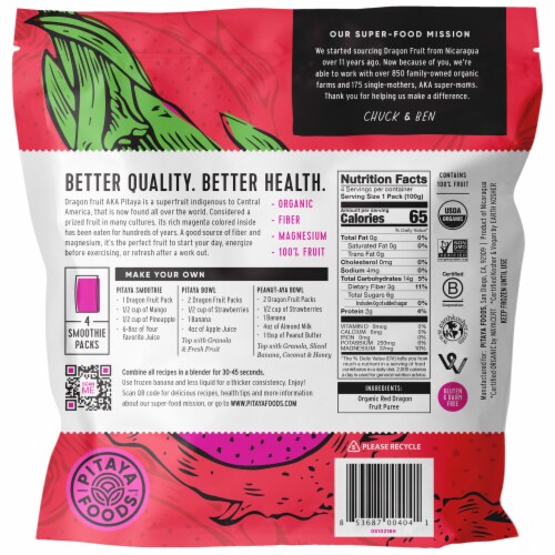 Pitaya Foods® Organic Dragon Fruit Smoothie Packs Perspective: back