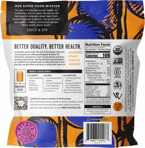 PitayaPlus Organic Acai + Guarana Smoothie Packs Perspective: back