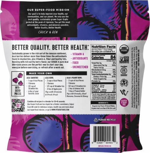 Pitaya Foods® Organic Acai Berry Unsweetened Bite Sized Frozen Pieces Perspective: back