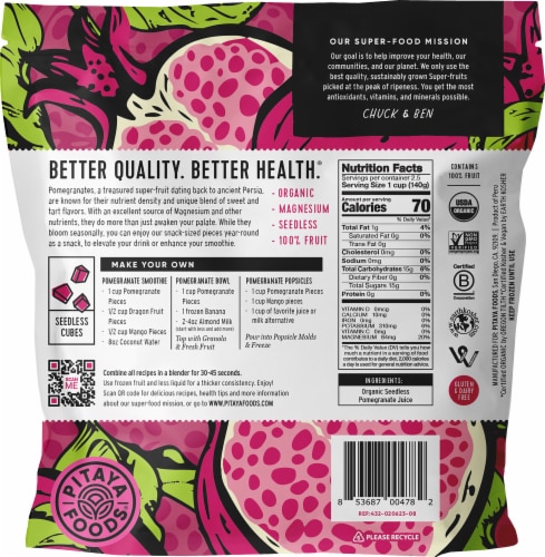 Pitaya Foods® Organic Seedless Pomegranate Snack-Sized Pieces Perspective: back