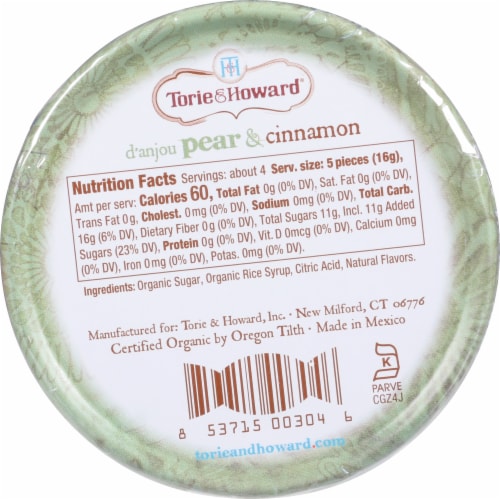 Torie & Howard™ Organic D'anjou Pear & Cinnamon Hard Candy Perspective: back