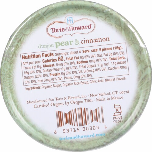 Torie & Howard™ Organic D'anjou Pear & Cinnamon Hard Candy Perspective: back