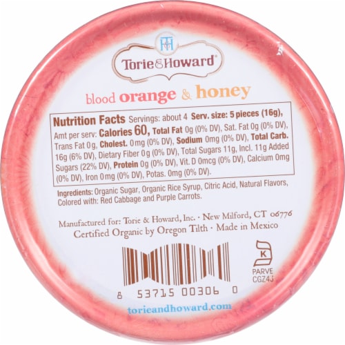 Torie & Howard Organic Blood Orange & Honey Hard Candy Perspective: back
