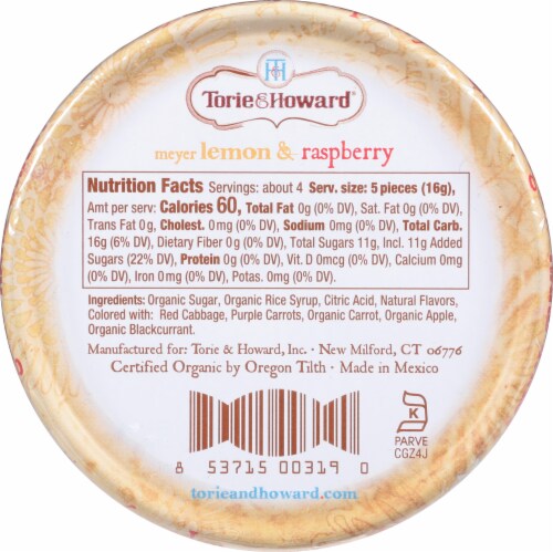 Torie & Howard Organic Meyer Lemon & Raspberry Hard Candy Perspective: back