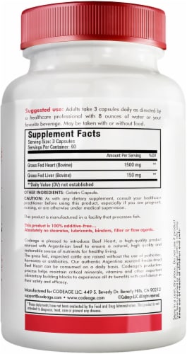 Codeage Grass-Fed Beef Heart Non-Defatted Glandular Supplement Capsules Perspective: back