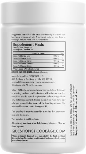 Codeage Grass-Fed Beef Organs Dietary Supplement Perspective: back
