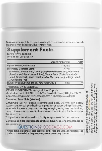 Codeage Natural Mimosa Pudica Seed+ Capsules Perspective: back