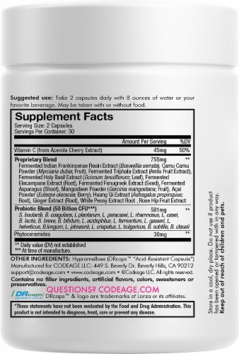 Codeage Skin Probiotics and Prebiotic Capsules Perspective: back