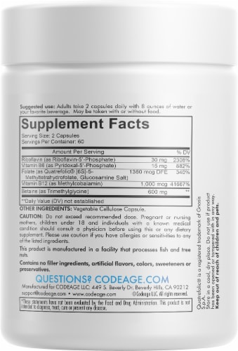 Codeage Methyl-Elite Riboflavin + Supplement Capsules Perspective: back