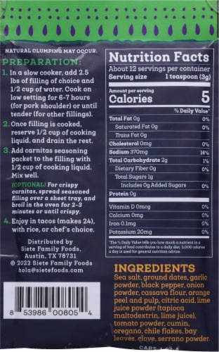 Siete Carnitas Seasoning Perspective: back