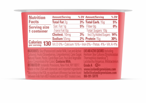 Icelandic Provisions Strawberry Lingonberry Skyr Yogurt Cup Perspective: back