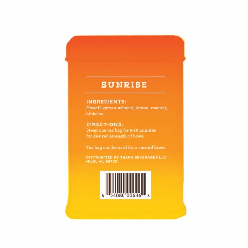 Shaka Tea Mamaki Hibiscus Lemon & Rosehip Sunrise Herbal Tea Bags Perspective: back