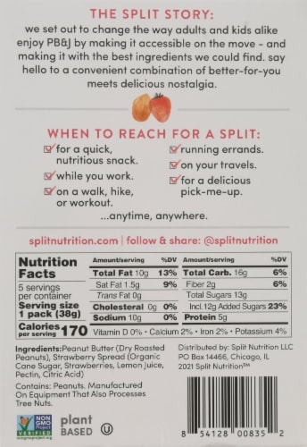 Split Nutrition Peanut Butter and Strawberry Spread Snacks Perspective: back