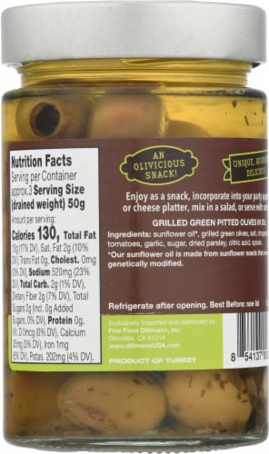 Fine Food Dittmann Garlic Lemon & Herbs Marinated Grilled Green Olives Perspective: back