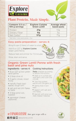 Explore Cuisine® Organic Green Lentil Penne Perspective: back