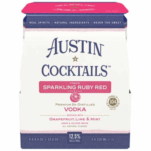 Austin Cocktails Grapefruit Lime and Mint Fred's Sparkling Ruby Red Vodka Canned Cocktail 4 Cans Perspective: back