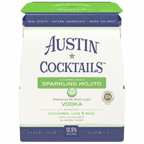 Austin Cocktails Cucumber Lime and Mint Cucumber Vodka Sparkling Mojito Canned Cocktail 4 Cans Perspective: back