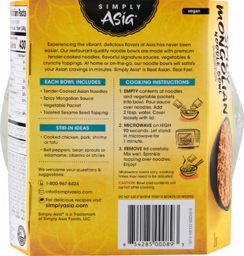 Simply Asia® Spicy Mongolian Noodle Bowl Perspective: back