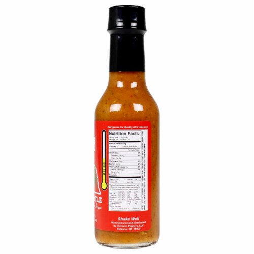 Volcanic Peppers Corny Chipotle Hot Sauce 5 Oz Bottle Roasted Corn Lime VPCORN Perspective: back