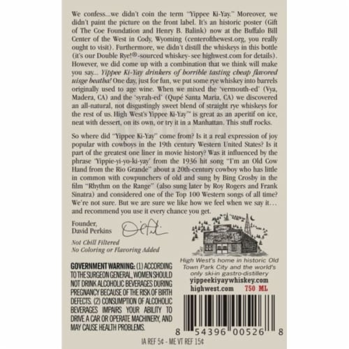 High West Yippe Ki Yay Whiskey Perspective: back