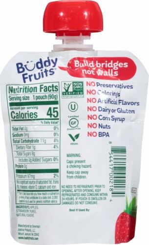 Buddy Fruits® All Natural Strawberry & Apple Blended Fruits Pouch Perspective: back