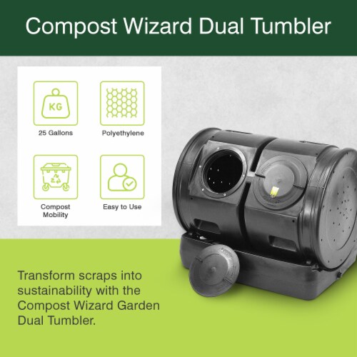 Good Ideas Compost Wizard Outdoor Garden Dual Tumbler Compost Container, Black Perspective: back