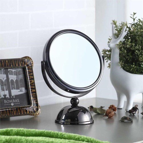 ORE International 5.5  Metal Make-Up Mirror with x5 magnification in Black Perspective: back