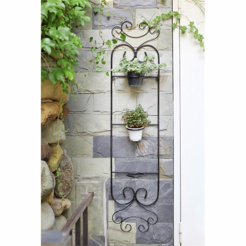ORE International 58  Metal and Cast Iron Wall Planter in Black Perspective: back