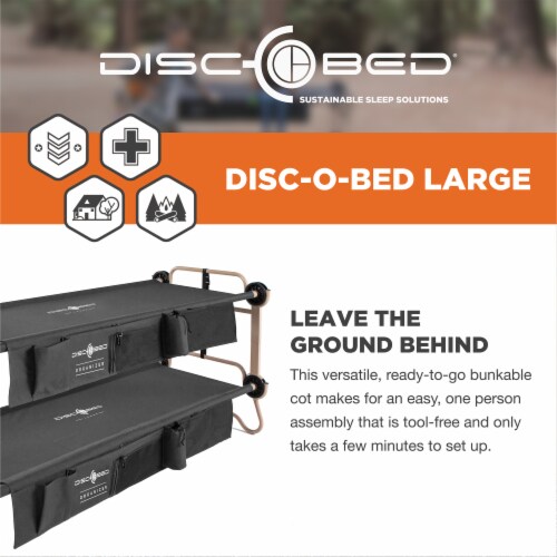 Disc-O-Bed Large Cam-O-Bunk Benchable Double Cot with Storage Organizers, Black Perspective: back