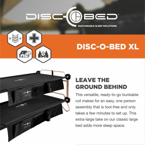 Disc-O-Bed XLarge Cam-O-Bunk Benchable Double Cot with Storage Organizers, Black Perspective: back