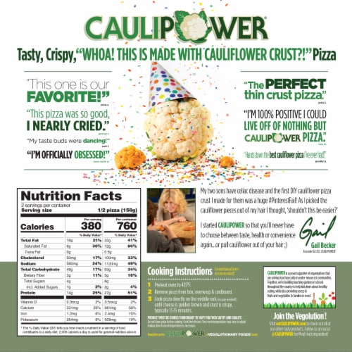Caulipower White Stone Fired Cauliflower Crust Frozen Pizza Perspective: back