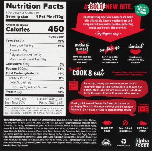Alpha Foods Beefy Cheddar Plant-Based Pot Pie Frozen Meal Perspective: back