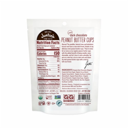Justin's Organic Mini Dark Chocolate Peanut Butter Cups Bag 4.7 oz Perspective: back