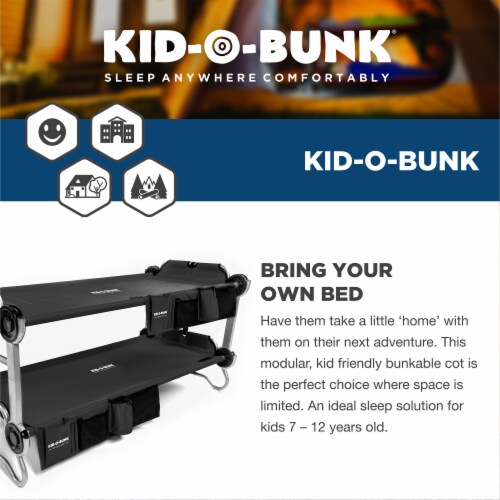 Disc-O-Bed Youth Kid-O-Bunk Benchable Double Cot with Storage Organizers, Black Perspective: back