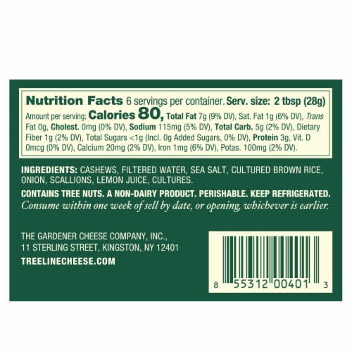 Treeline Treenut Cheese Scallion Flavor Soft French-Style Nut Cheese Perspective: back