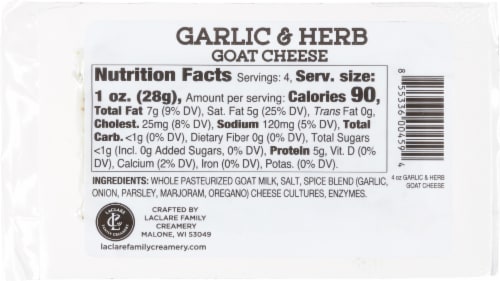 LaClare Family Creamery® Garlic & Herb Goat Cheese Log Perspective: back