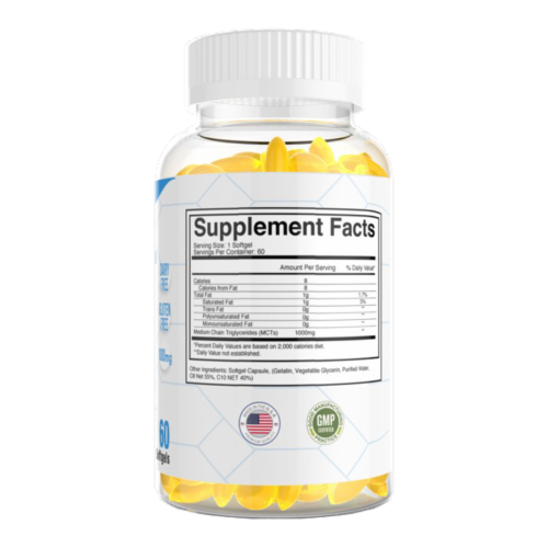 Divine Health Keto Zone MCT Oil 1000mg Softgels Perspective: back