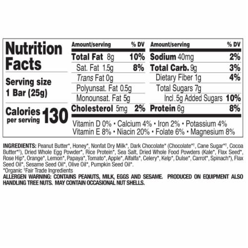 Perfect Bar Mini Dark Chocolate Chip Peanut Butter Protein Bar Organic 8 Count Perspective: back