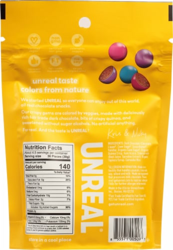Unreal® Dark Vegan Chocolate Crispy Quinoa Gems Perspective: back