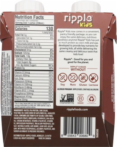 Ripple® Kids Chocolate Plant Based Milk Perspective: back