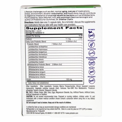 Probulin Daily Care 10 Billion CFU Probiotic Perspective: back