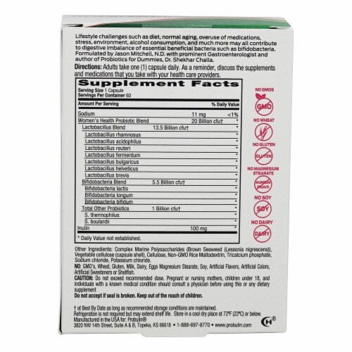 Probulin Women's Health 20 Billion CFU Probiotic Perspective: back