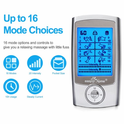 Easy@Home TENS Unit, 16 EMS/TENS Massage Modes, 20 Intensity Levels - EHE029N, 5x5x5 - Fry's Food Stores