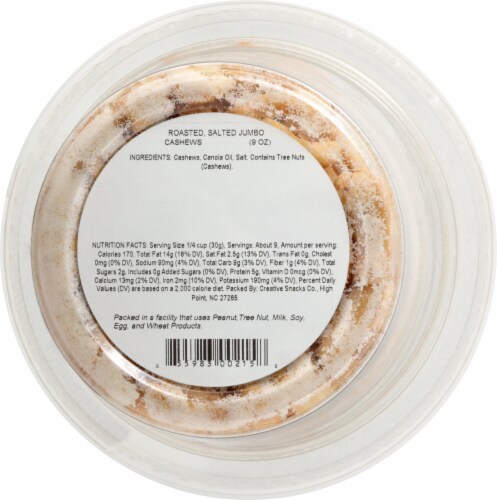 Creative Snacks Co. Roasted Lightly Salted Cashews Perspective: back