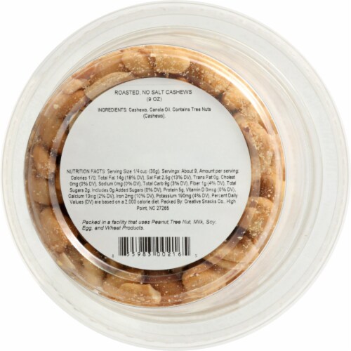 Creative Snacks Co. Roasted No Salt Added Cashews Perspective: back