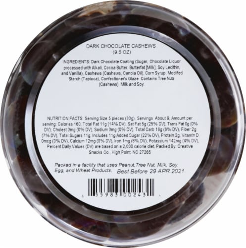 Creative Snacks Co. Dark Chocolate Cashews Perspective: back