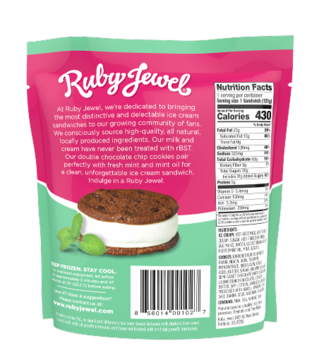 Ruby Jewel® Dark Chocolate Cookie + Fresh Mint Ice Cream Sandwich Perspective: back